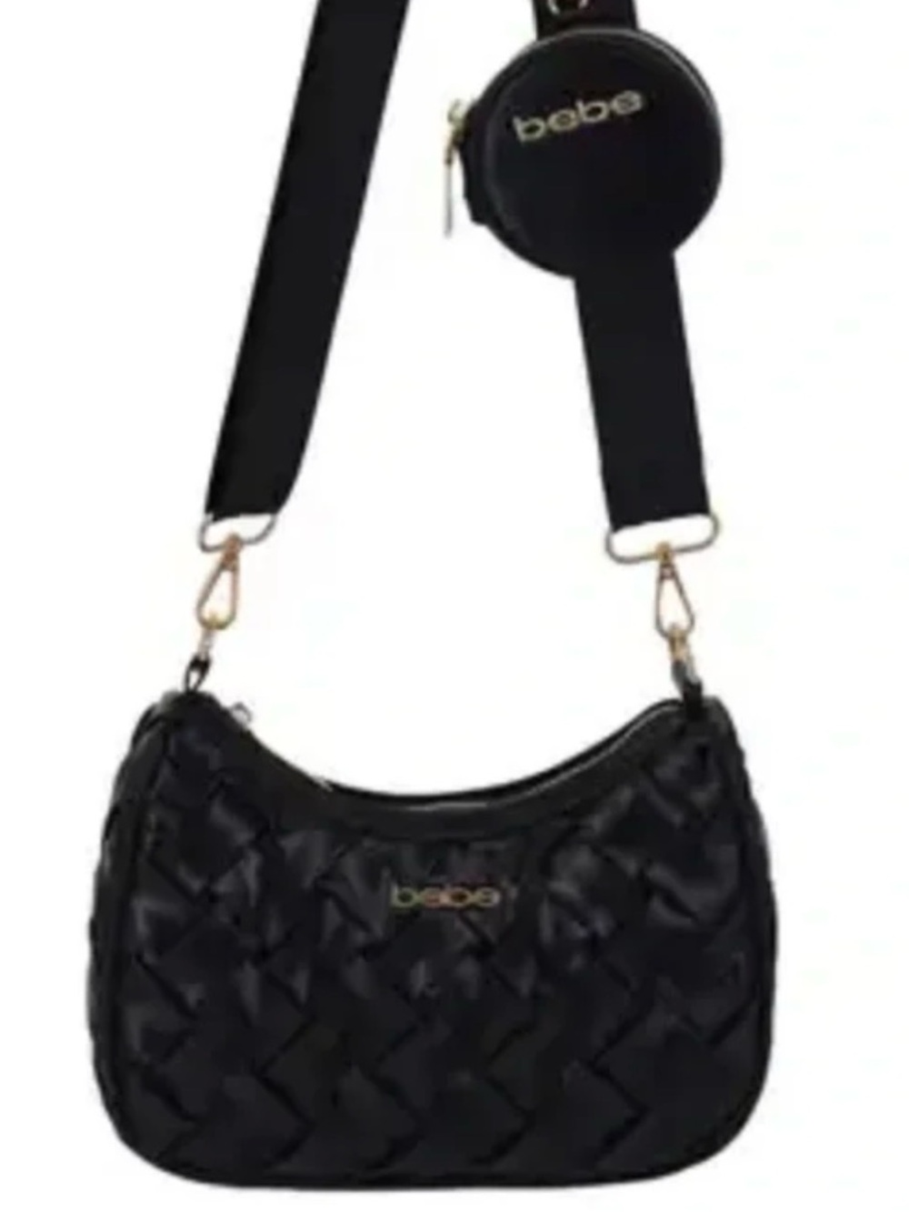 bebe Black Quilted Crossbody Bag with Coin Pouch